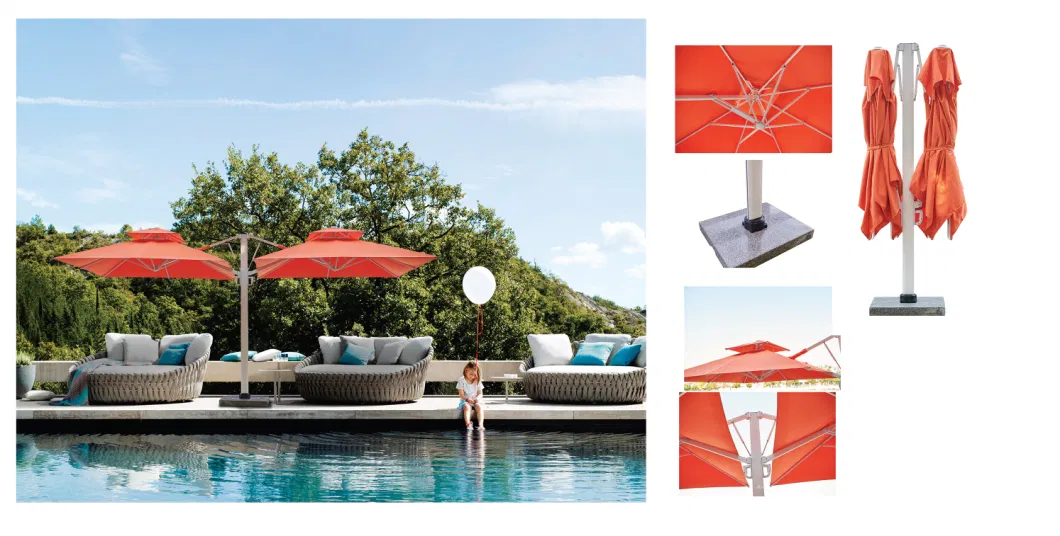 New Design High Quality Outdoor Garden Furniture Double Top Double Hydraulic Patio Beach Sun Umbrella